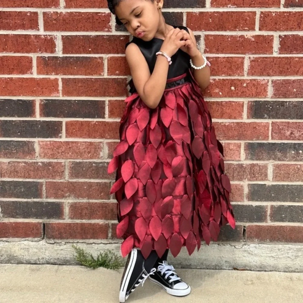 Kids Leafy Dress in Black and Red  PM6